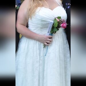 David's Bridal Cream Lace Gown